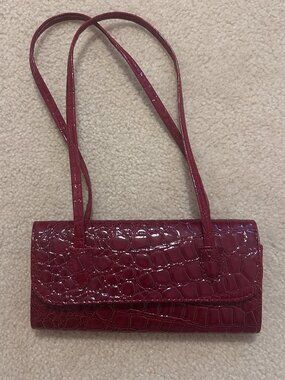 Red Mini Purse, Pebbled PVC Exterior, Unbranded, Snap Button Closure, Clutch
